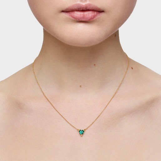 Short 18kt gold plating over silver Necklace with laboratory-grown emerald Garden of Love LGG
