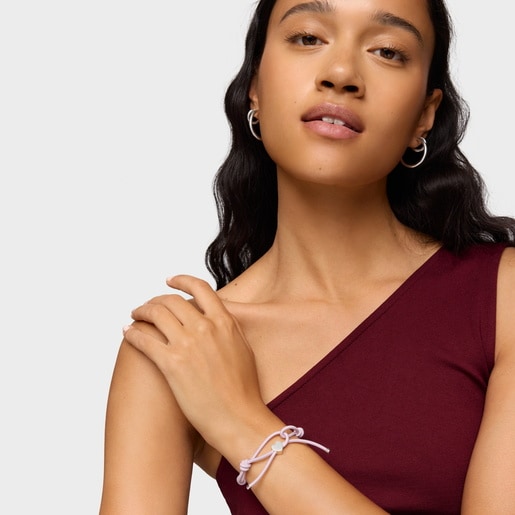 シルバーのハートが付いたピンクの伸縮性ブレスレット Sweet Dolls