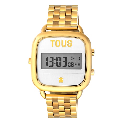 D-Logo Digital watch with gold colored IP steel strap
