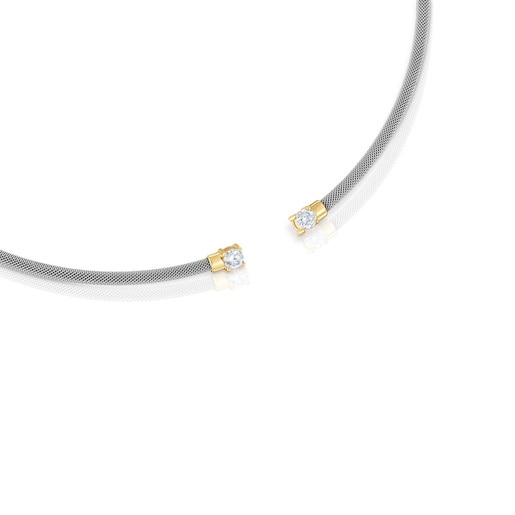 Collar abierto de acero, oro 14 kt  y diamantes creados en laboratorio TOUS Mesh LGD