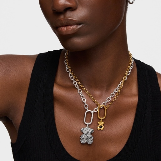 Pendentif ourson en argent et acier print Sweet Dolls