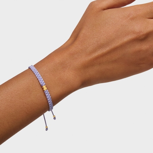 Pulsera oso con baño de oro 18 kt sobre plata y nylon malva TOUS Motivos