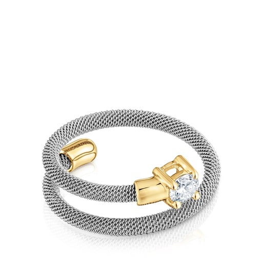 Steel, 14kt gold and lab-grown diamonds Spiral ring TOUS Mesh LGD