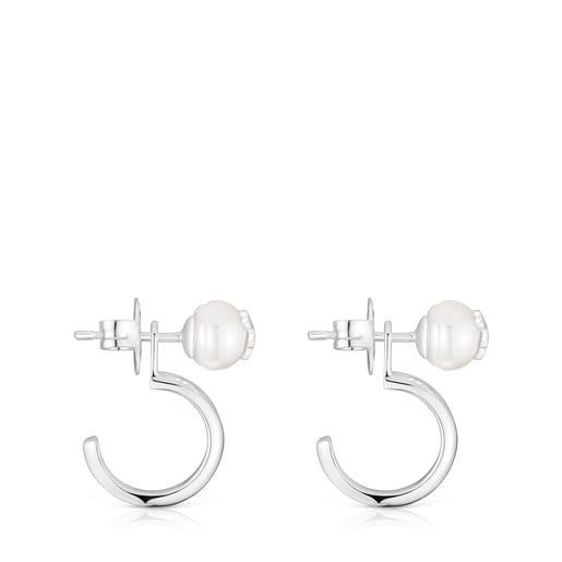 أقراط طوقية من الفضة واللؤلؤ المستنبت في المياه العذبة من تشكيلة TOUS Icon Pearl