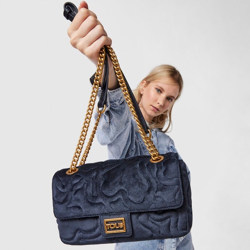 Medium dark blue Kaos Dream Velvet shoulder bag with flap