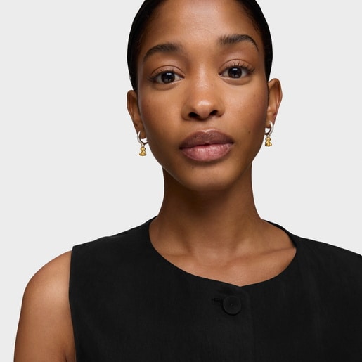 ツートーンのダブルベア・フープピアス Bold Bear