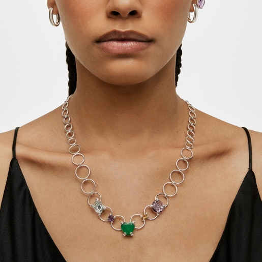 שרשרת מכסף בשיבוץ אבני חן