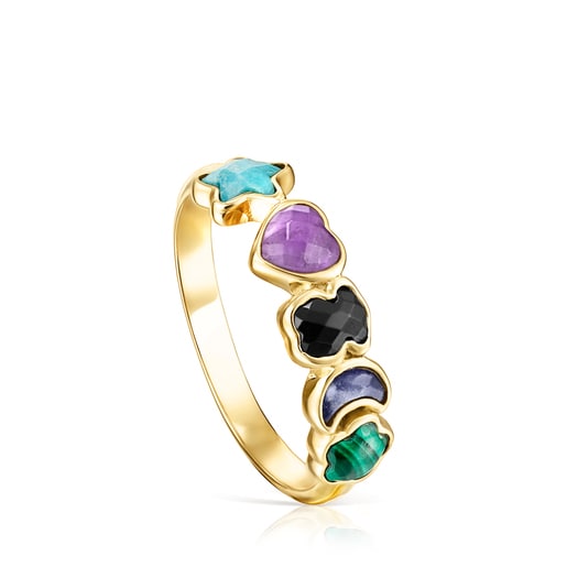 Glory Ring Silver Vermeil with five multicolor Gemstones motifs