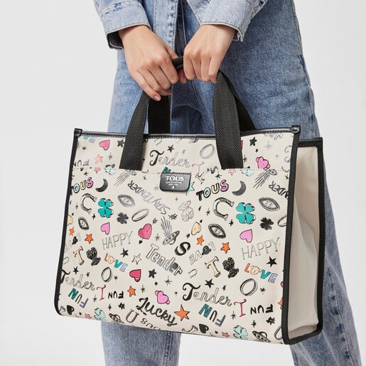 Beige and black cotton TOUS Samba Tote bag