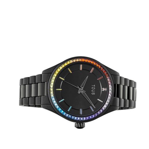 ⇨ Reloj Tous T-Band negro con correa de nylon rosa/negra, 200351088.