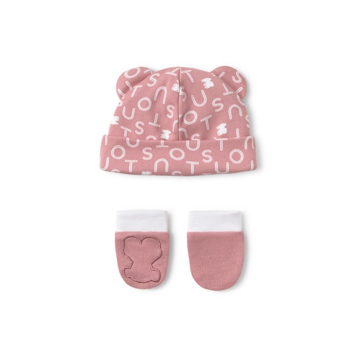 Conjunto de bebé gorro y manoplas Soft rosa