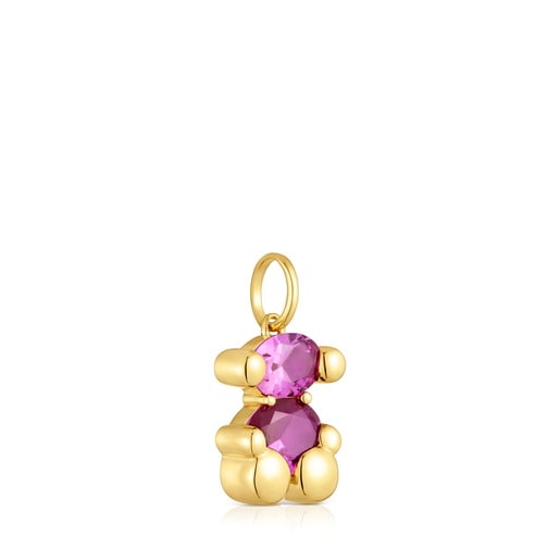 Colgante pequeño motivo oso con baño de oro 18 kt sobre plata y rubí creada en laboratorio Color Bear LGG