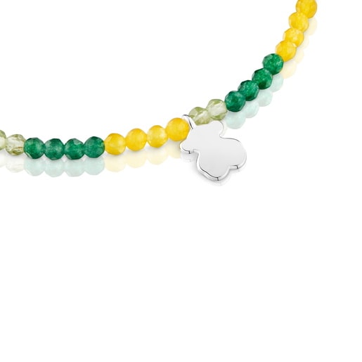 ブルーのジェムストーンとシルバーのベアのモチーフが付いた伸縮性ブレスレット TOUS Motif