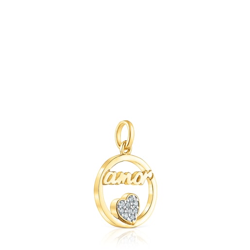 Gold Crossword Love Pendant with diamonds