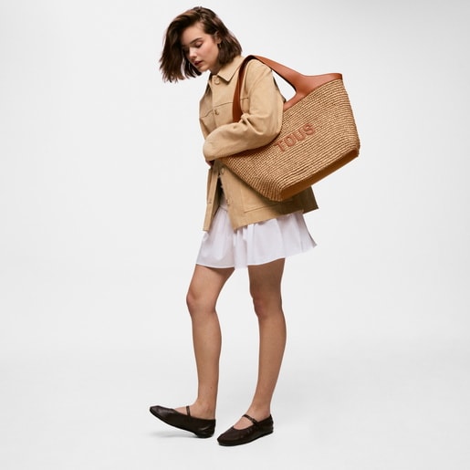 Capazo grande camel TOUS Lirio Rafia