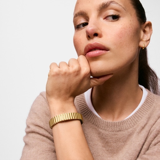 צמיד חוליות פלדה 12 מ"מ בצבע זהב מקולקציית TOUS 1950