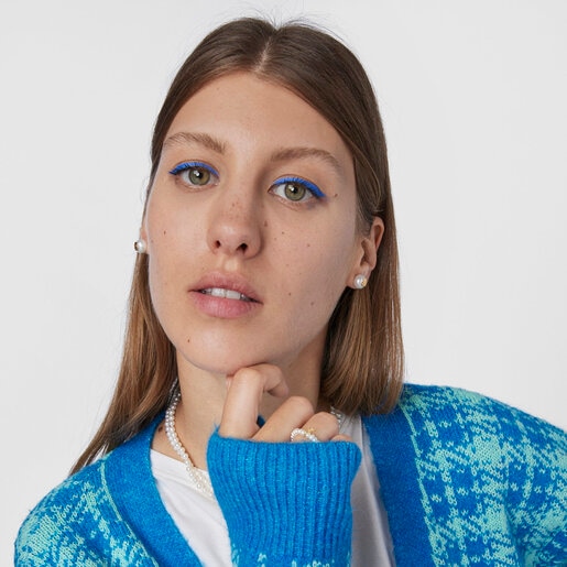 Aretes grandes TOUS Basics disco con baño de oro 18 kt sobre plata y perla