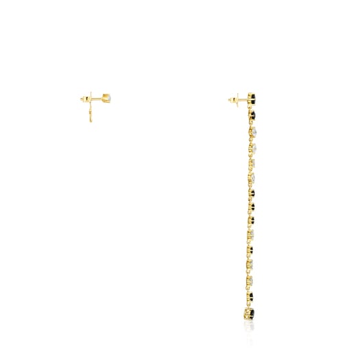 Kurze und lange Ohrringe Glaring aus Vermeil-Silber mit Onyx und Zirkonia