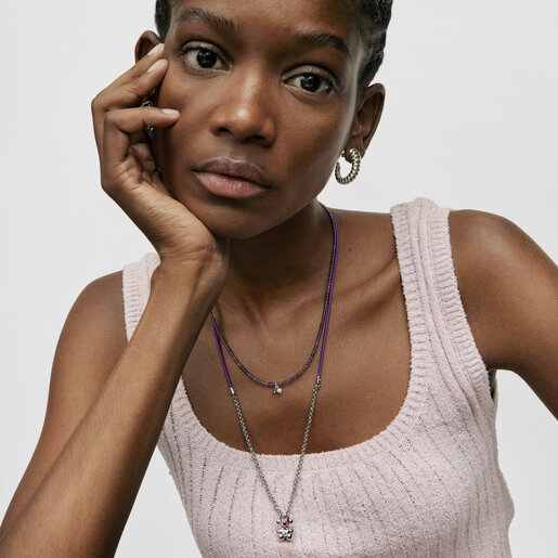TOUS Instint GRYST lilac elastic Necklace with steel and mother-of-pearl