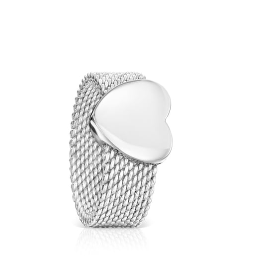 Кольцо с сердцем Mesh из серебра и стали