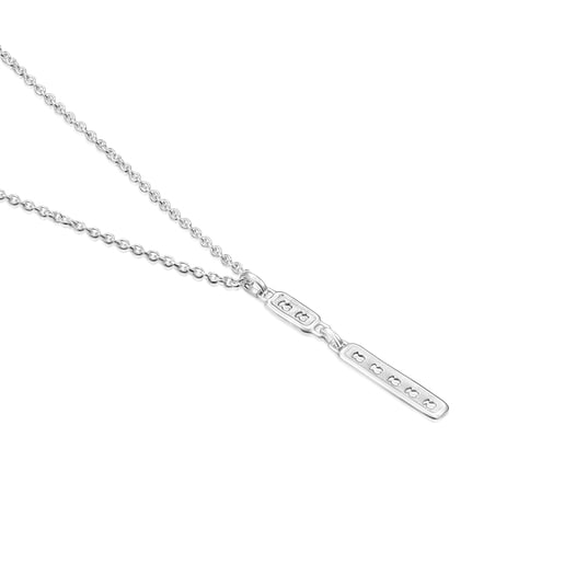 Silver TOUS Bear Row necklace with rectangular plate