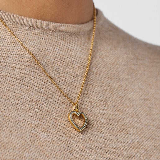Nocturne heart Pendant in Silver Vermeil with Diamonds