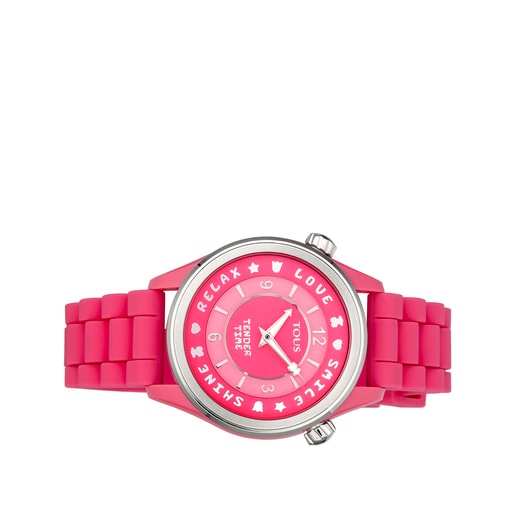 Reloj Tender Time de acero con correa de silicona rosa