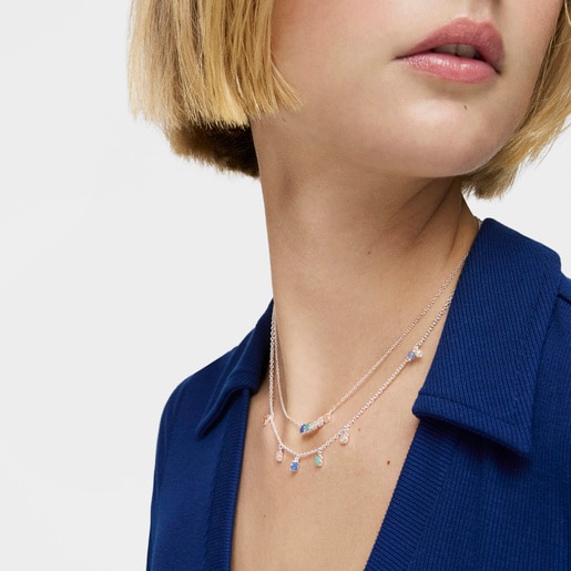 Mini Color Necklace in Silver with Gems