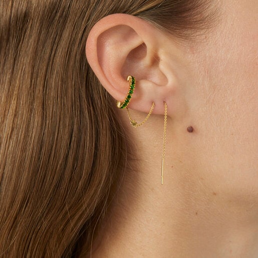 Boucles d’oreilles TOUS Straight avec earcuff en argent vermeil et chromo-diopside