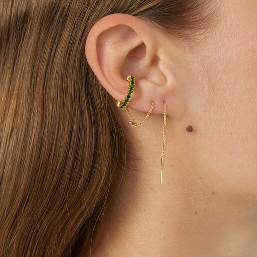 Silver vermeil TOUS Straight Earcuff earrings with chrome diopside