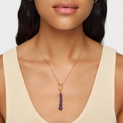 Long Earrings with 18kt gold plating over silver and amethyst Hold