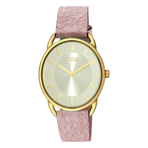 Αναλογικό ρολόι Dai XL από ατσάλι με ροζ δερμάτινο λουράκι Kaos