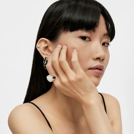 Silver Color Pills Ring with mother-of-pearl