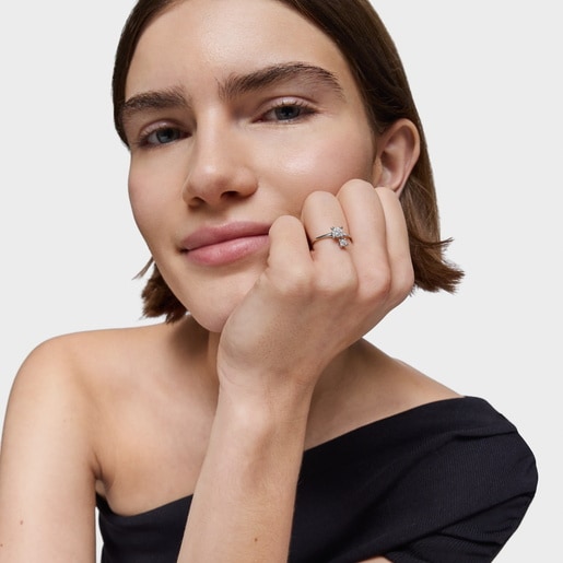 טבעת סוליטר ומוטיב תליון מפלטינה בשילוב יהלומי מעבדה 0.45 קראט TOUS Shine LGD