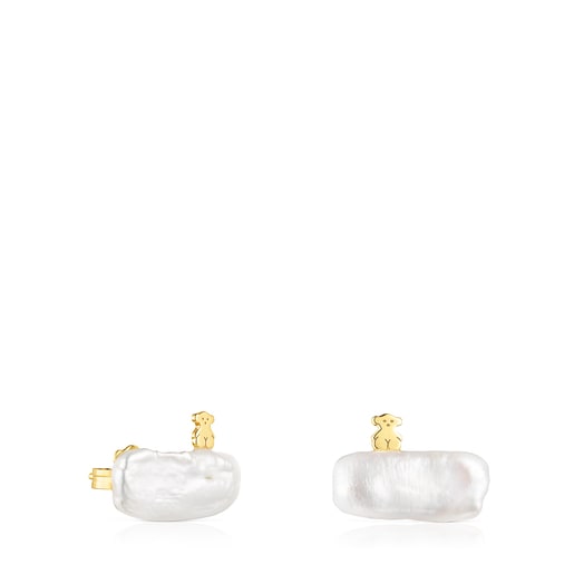 Pendientes con baño de oro 18 kt sobre plata y perla TOUS Pearls