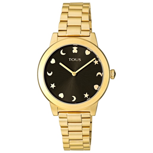 Reloj Nocturne de acero IP dorado con esfera negra