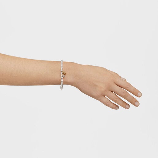 White Glass Bead Magnetic Stretch Bracelet Bracelet M0116-W3C