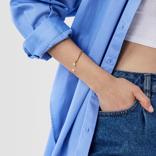 Pulsera con baño de oro 18 kt sobre plata y perla Batala