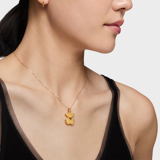 Gold Sweet Dolls Pendant medium size. Bear motif with heart hole