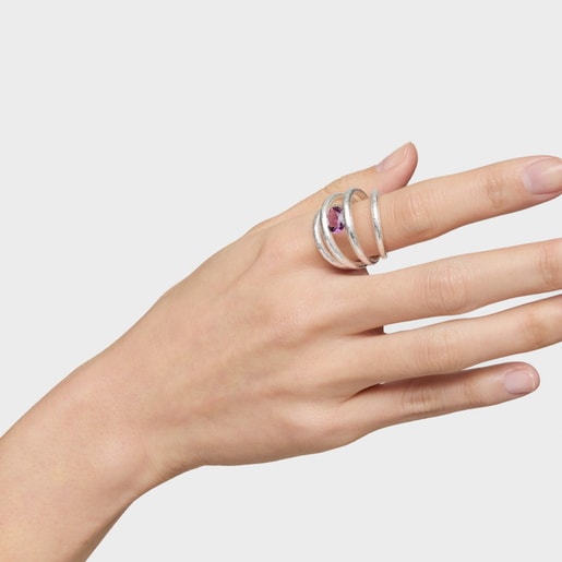 Silver open Ring with amethyst Duna