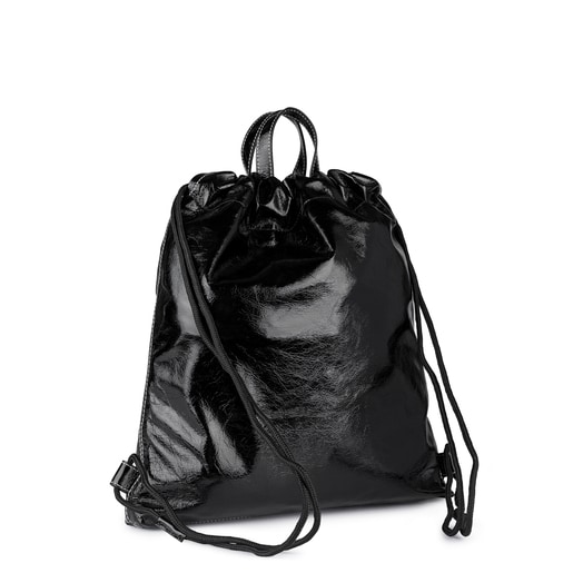 Black Leather Tulia Crack Backpack