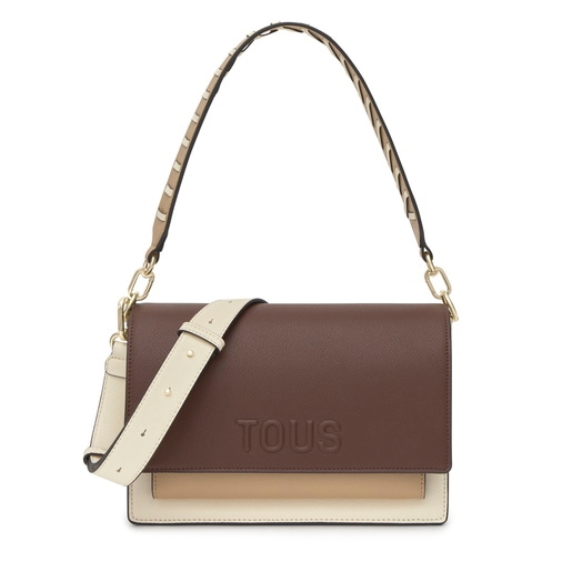 Bandolera mediana beige y marrón Audree Saffiano