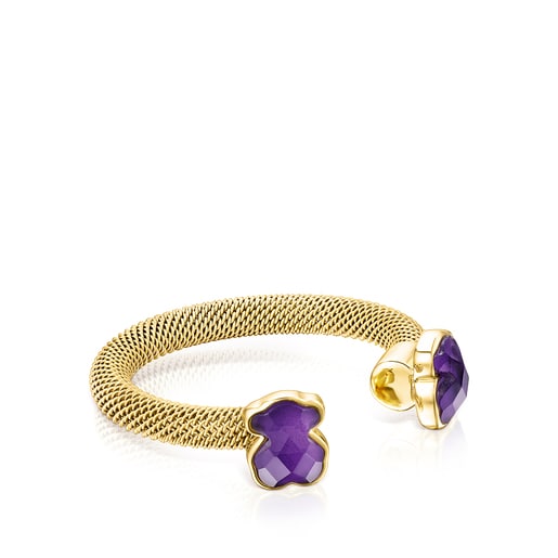 Offener Ring Mesh Color aus IP-Stahl in Gold mit Amethyst