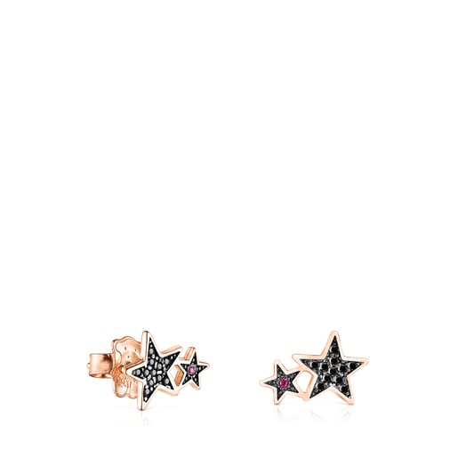 Rose Silver Vermeil Teddy Bear Stars Earrings with Spinel and Ruby