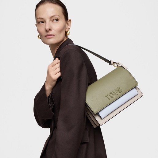 Bandolera mediana topo y verde Audree Saffiano