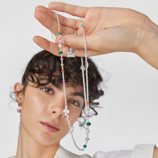 Collar largo Fragile Nature de plata y gemas