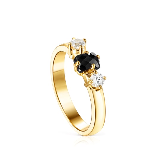 Silver Vermeil Glaring Ring with Onyx and Zirconia