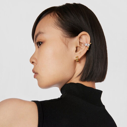 Silver and silver vermeil St. Tropez Triple earcuff with bear charm