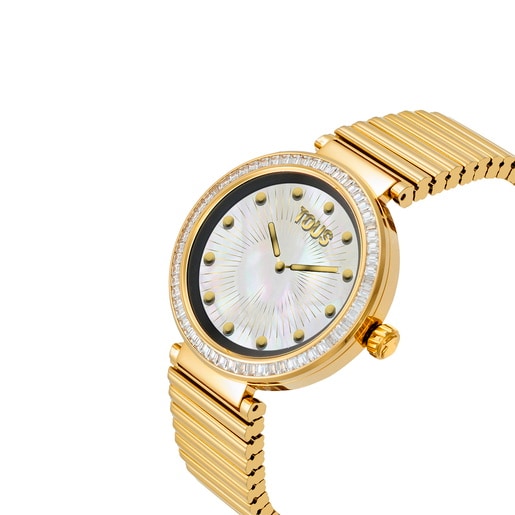 ساعة ذكية بسوار من الصُلب ذهبي اللون مرصعة بأحجار الزركونيا من تشكيلة TOUS S-CONNECT