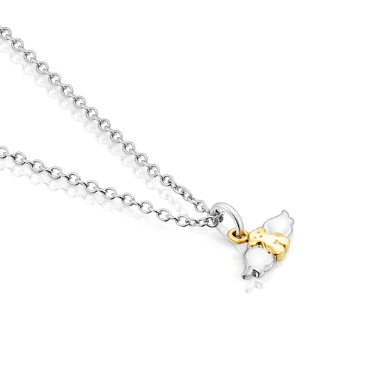 Gold colored IP Steel Fragile Nature bear Necklace